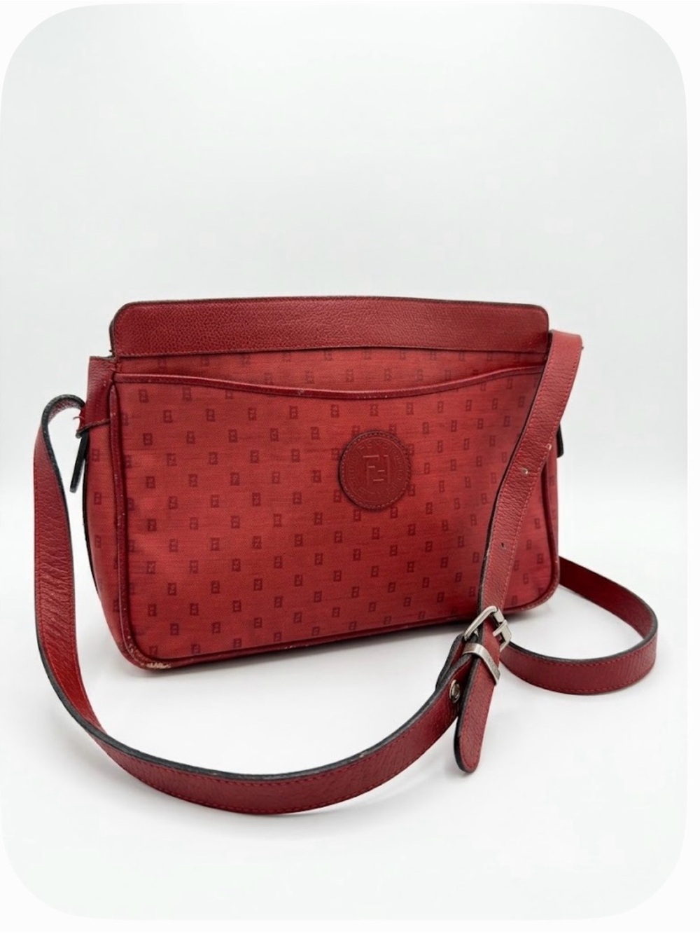 RARE Vintage FENDI S.A.S. Red FF Monogram Canvas Shoulder Bag
